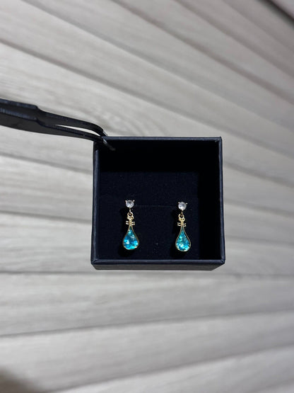 Blue Tears Abalone Shell Inlay Earrings - Pipa Shape, 925 Silver