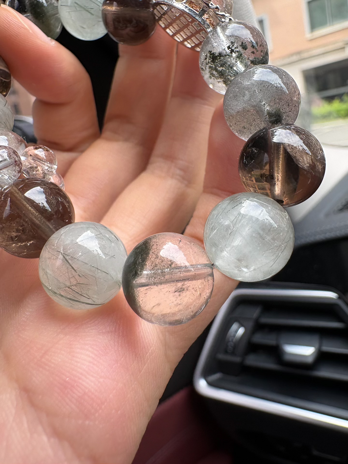 Natural Green Phantom Quartz Crystal Bracelet 12-13mm
