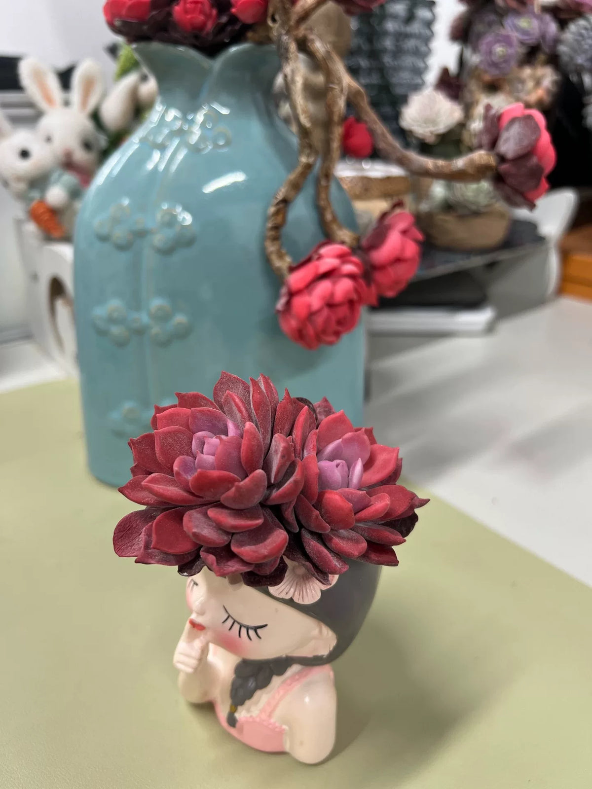 Resin Clay Succulent Two Head Desk Decor