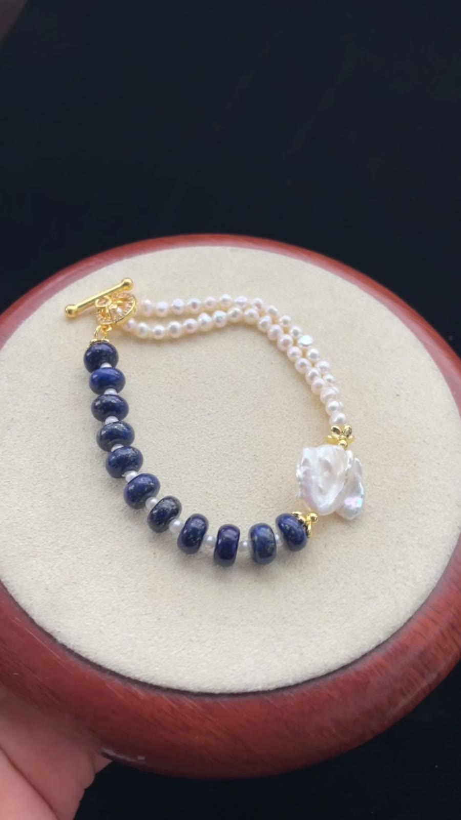 Pulseira de Lápis-Lazúli Ábaco com Pérolas
