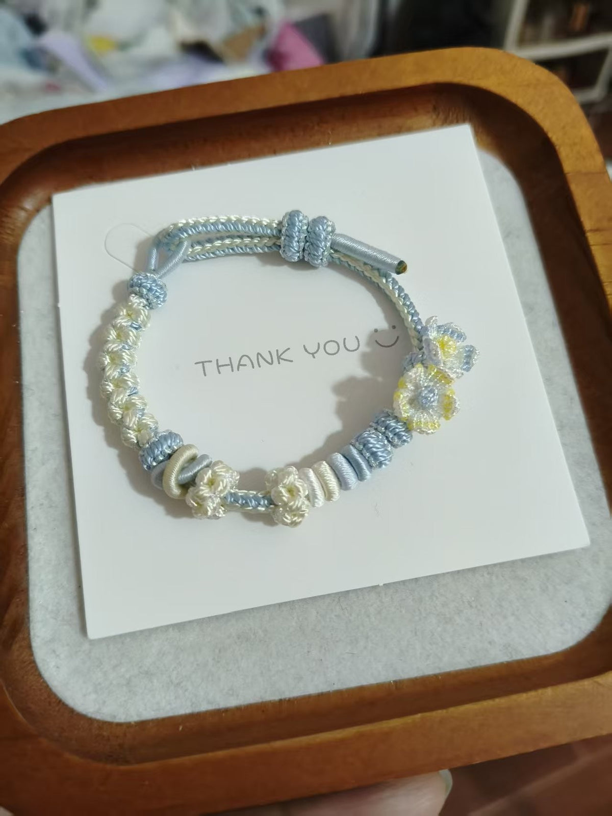 Handwoven Blue Yellow Flower Bracelet