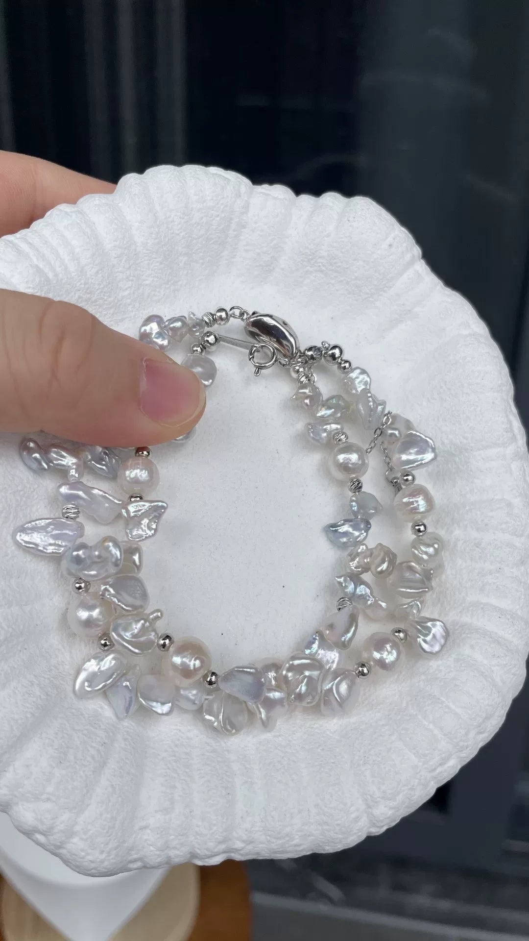 Baroque Freshwater Pearl Bracelet Silver Blue