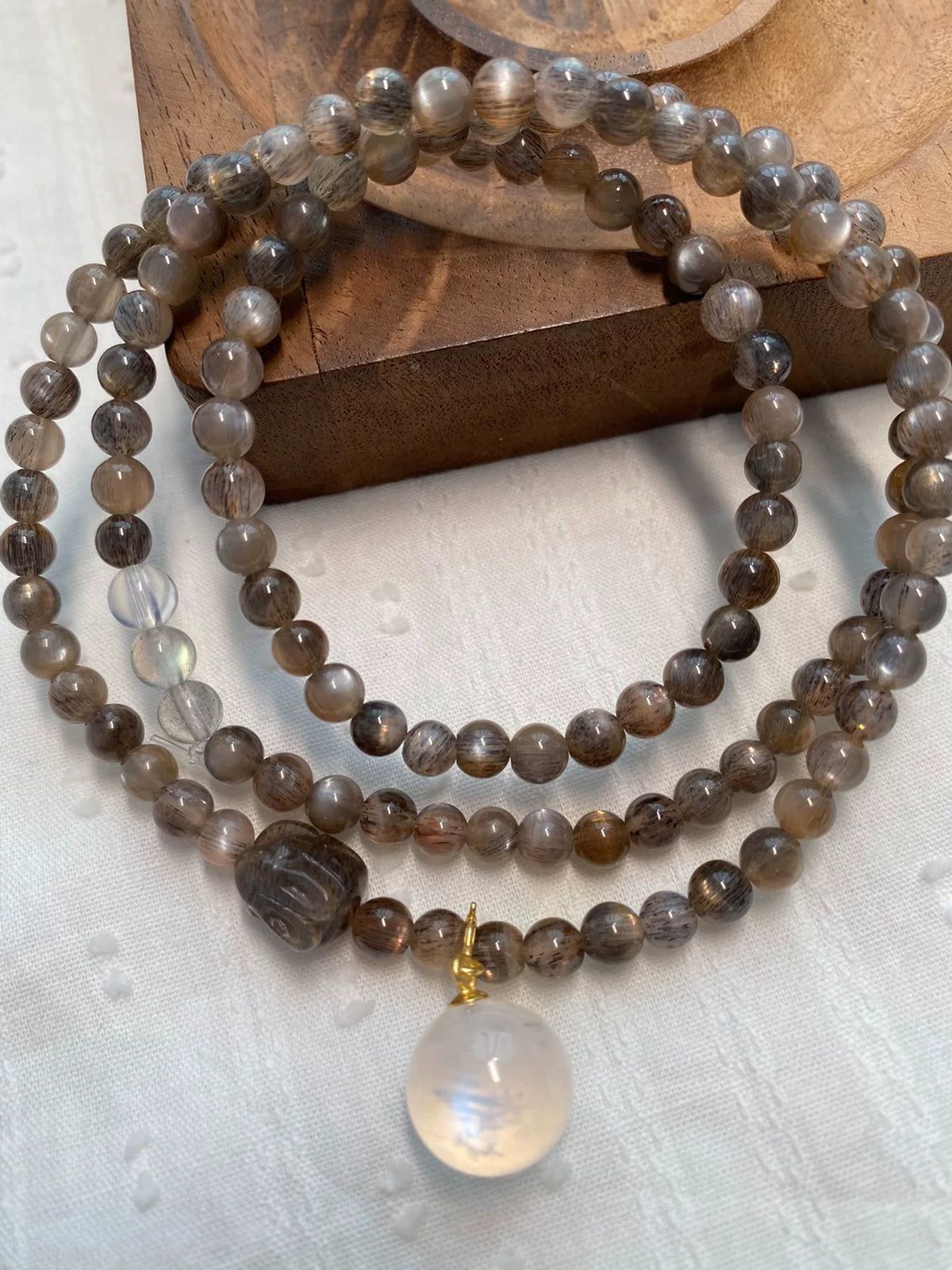 Black Gold Rutilated Quartz Moonstone Bracelet