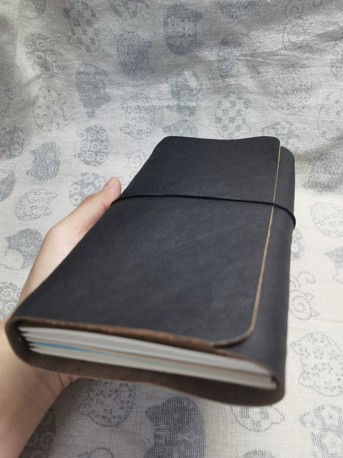 Schwarzes Leder A5S TN Dreifaltige Notizbuch-Hülle