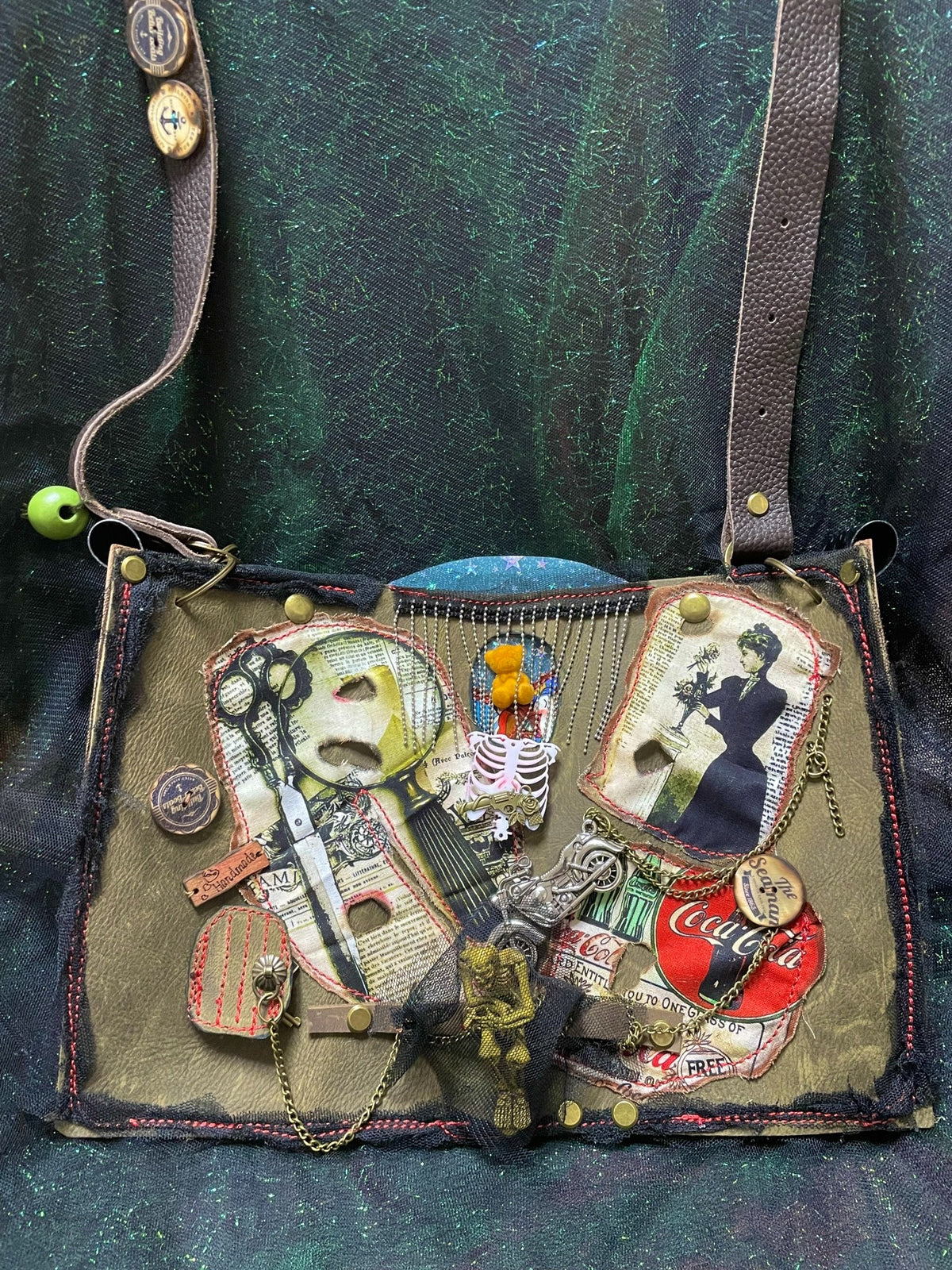 Crazy Horse Leather Skull Crossbody Bag