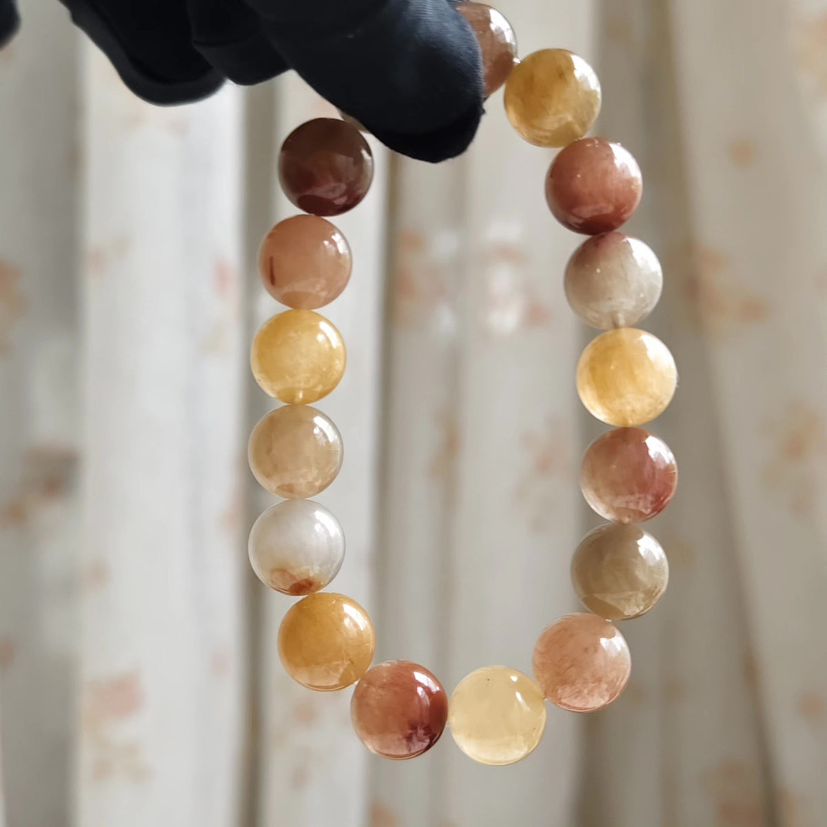 Multicolor Rabbit Hair Quartz Beaded Bracelet 12.8mm
