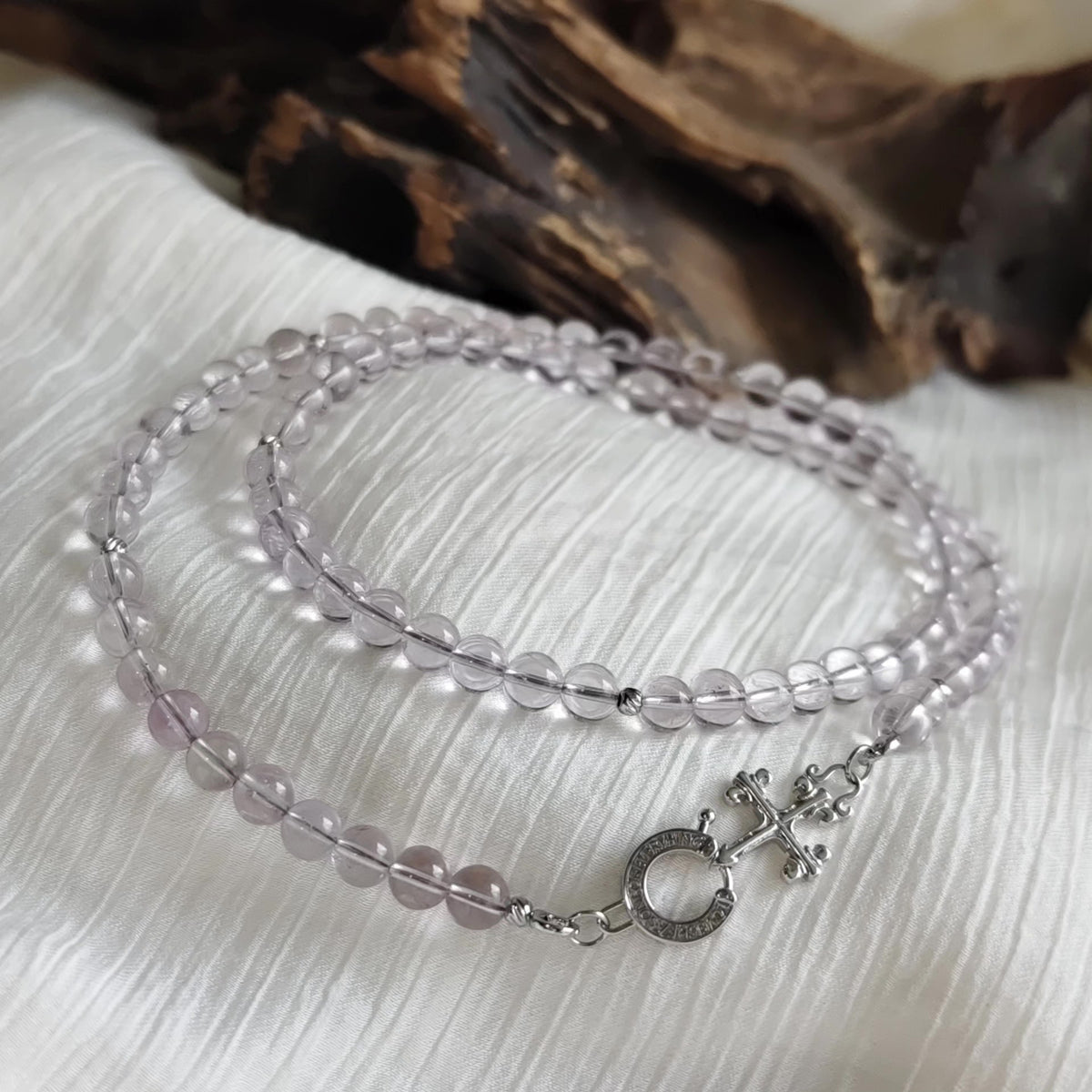 Natural Amethyst Beaded Sweater Necklace 61cm