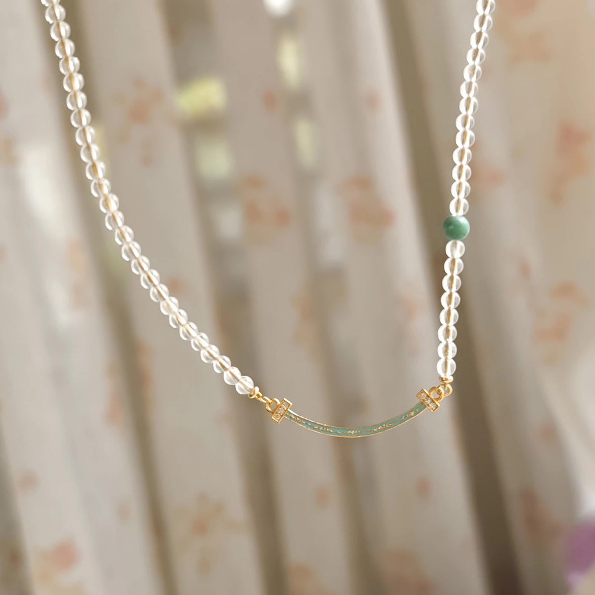White Crystal Smile Necklace Turquoise Bead