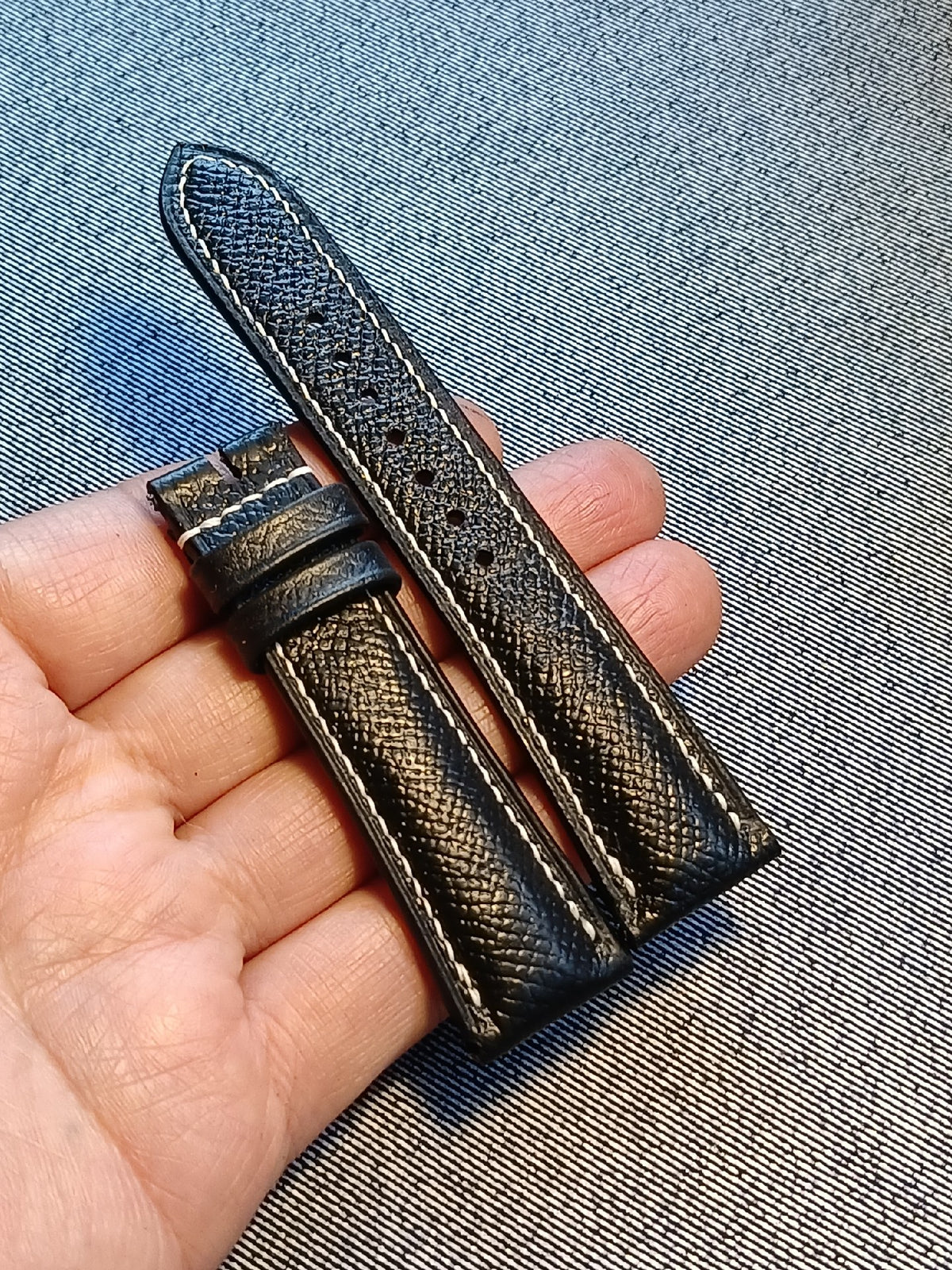 Epsom Leather Watch Strap 22mm Black