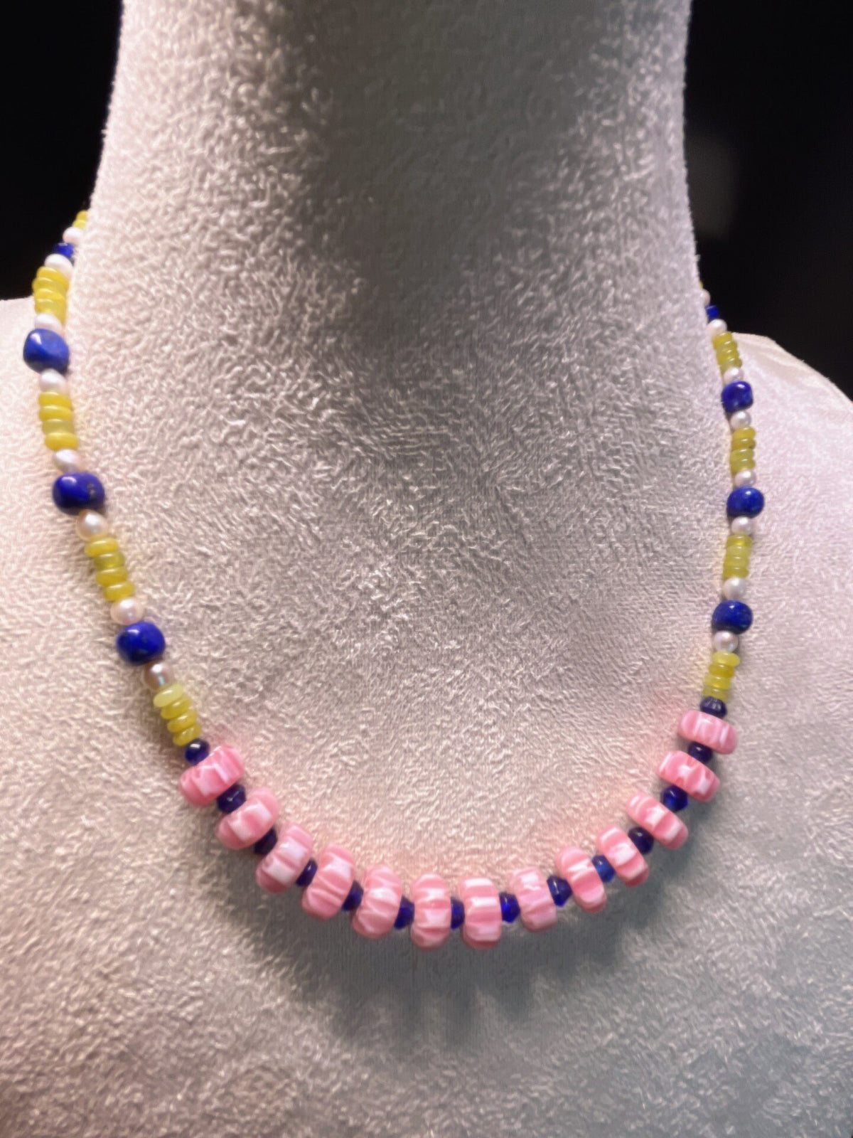 Beaded Chevron Glass Necklace with Pearls