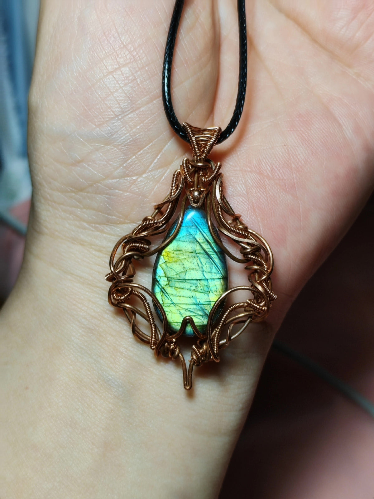 Labradorite Pendant Wire Wrapped Copper