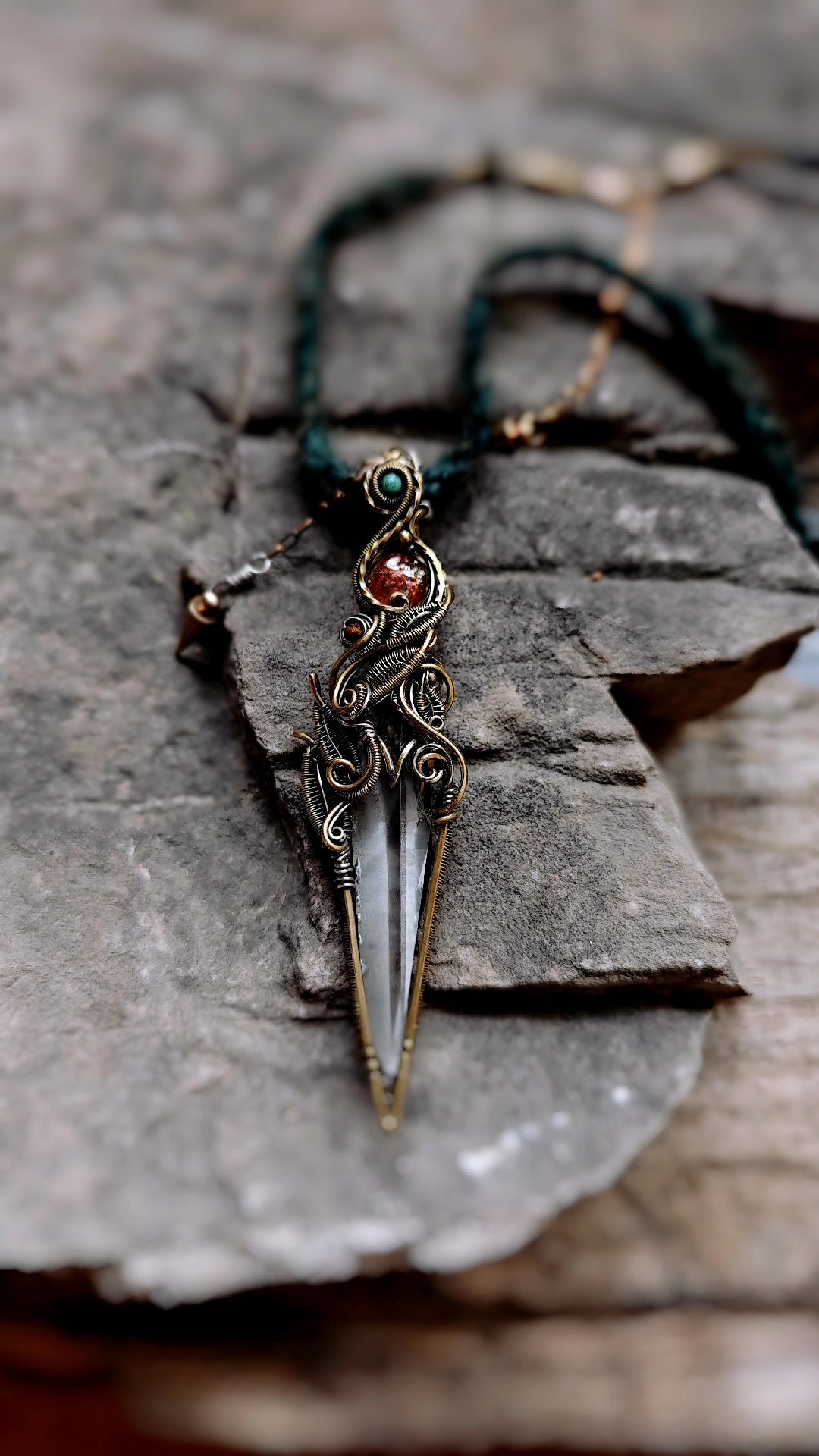 Lemurian Crystal Wire Wrapped Pendant
