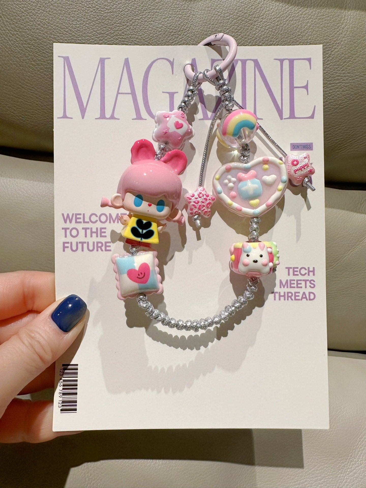 Pink Bunny Bear Braided Phone Strap Bag Charm Keychain