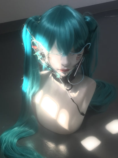 Teal Cyberpunk Cosplay Wig with Mask