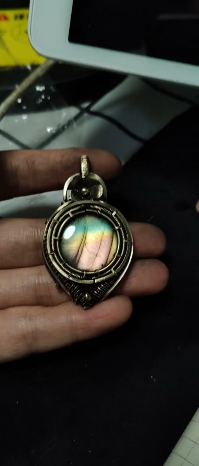 Labradorite Brass Wire Wrapped Pendant