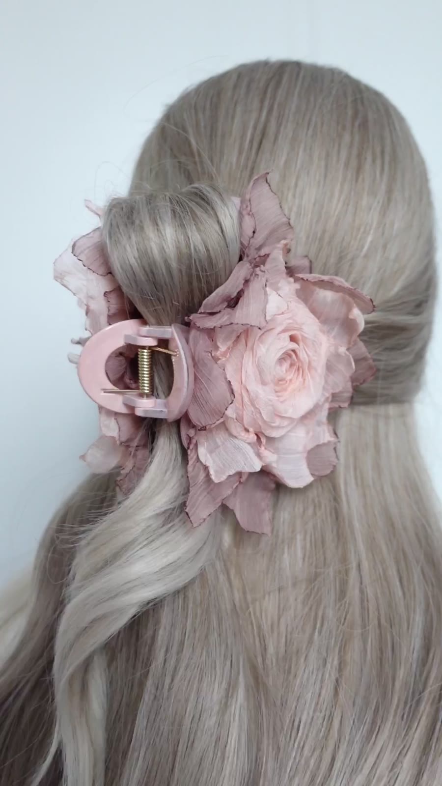 Peach Fabric Rose Claw Clip