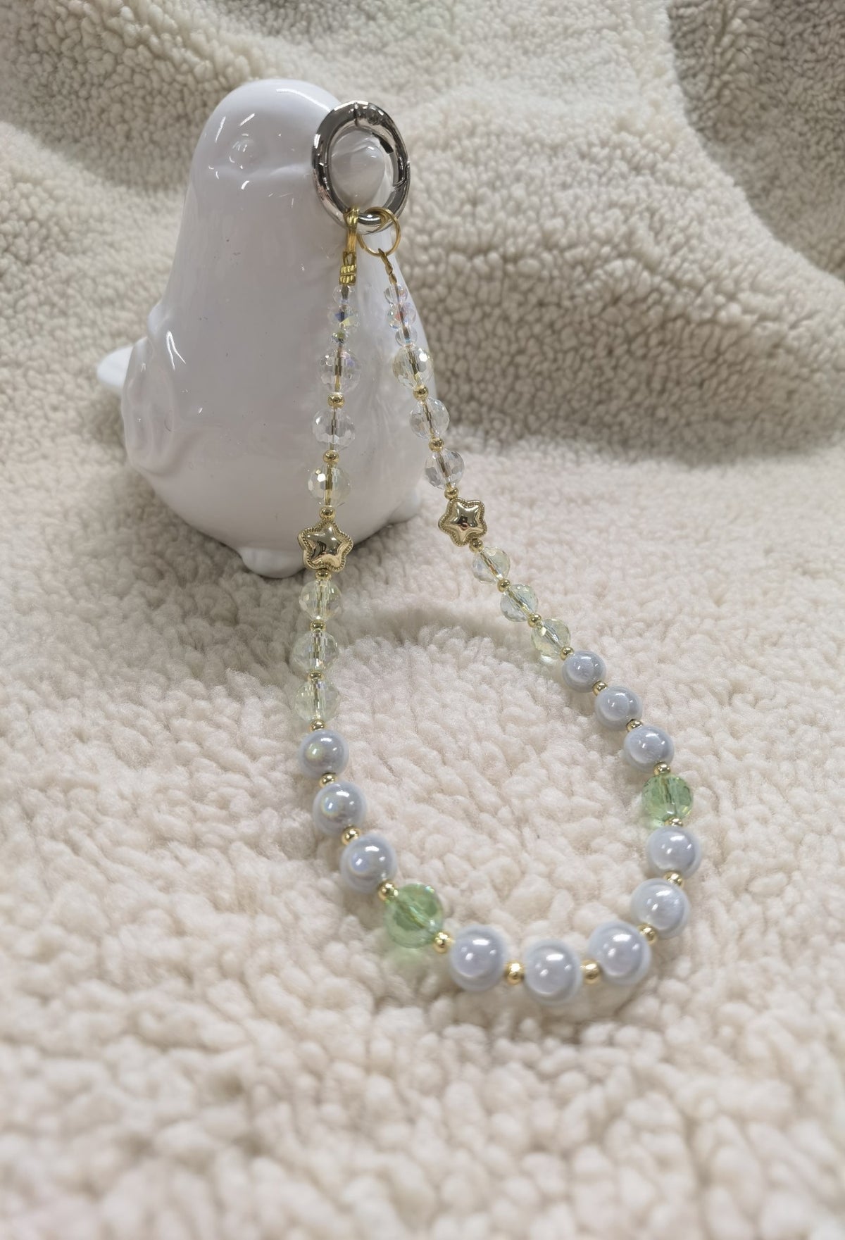 Mint Green Star Beaded Phone Strap
