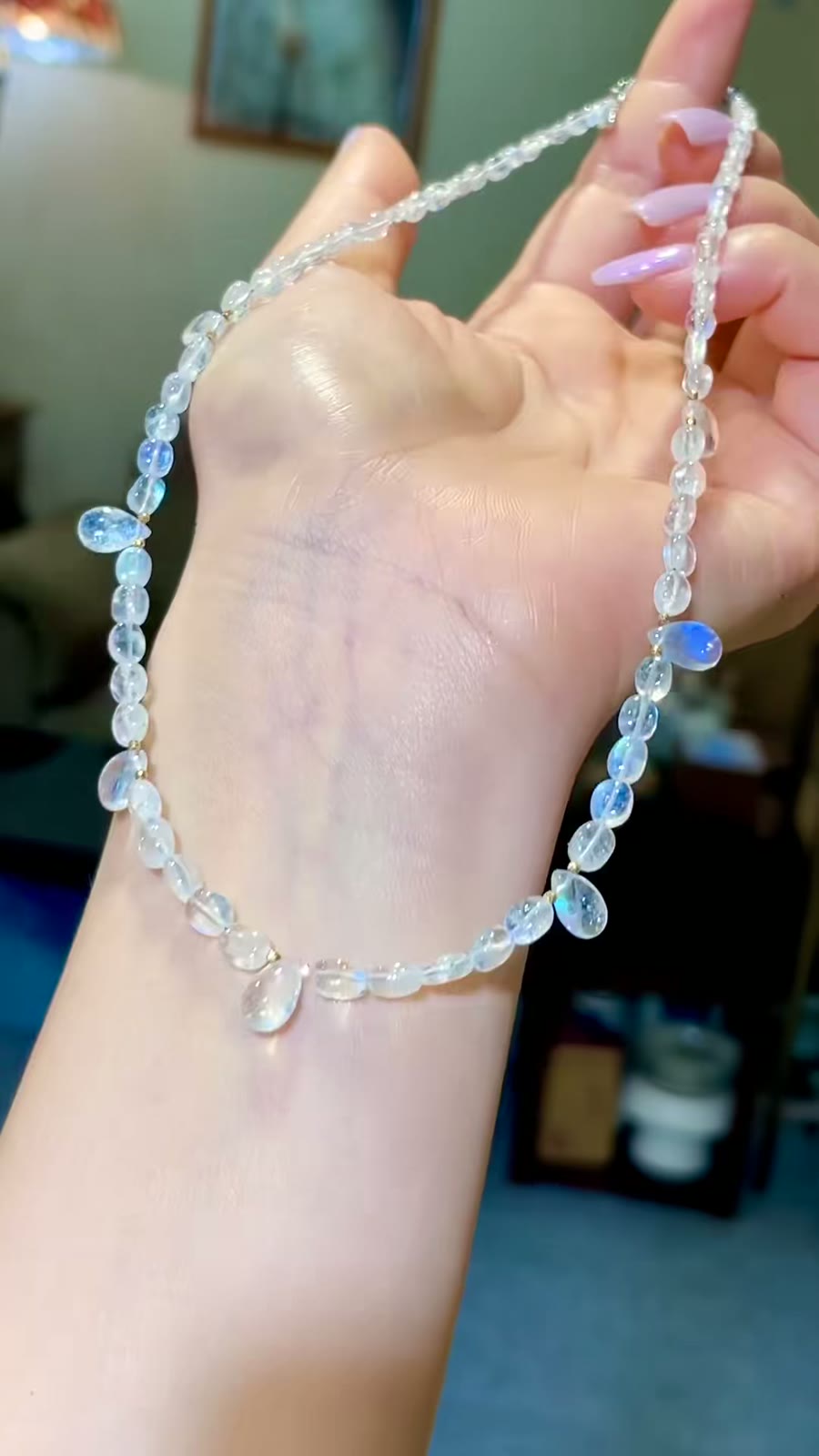 Moonstone Necklace Teardrop Blue Adularescence