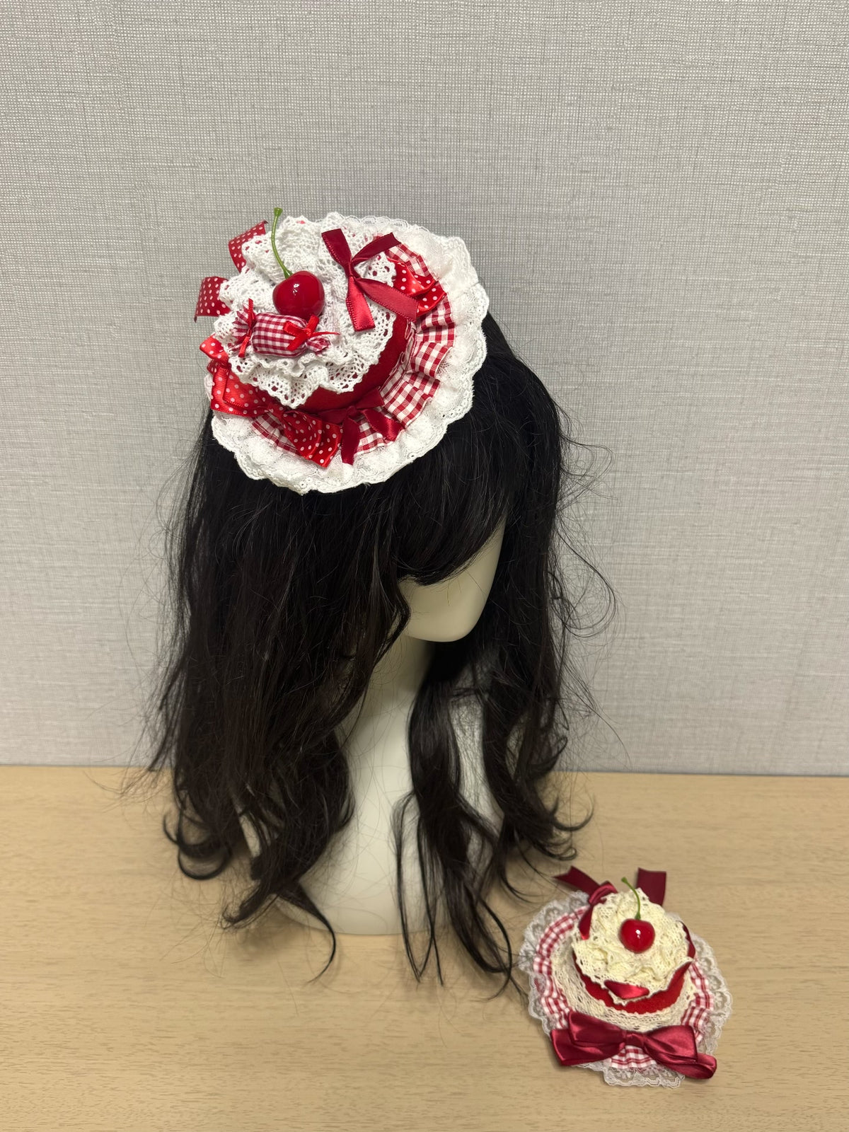 Cherry Lace Fascinator Hat with Cupcake Wrist Piece
