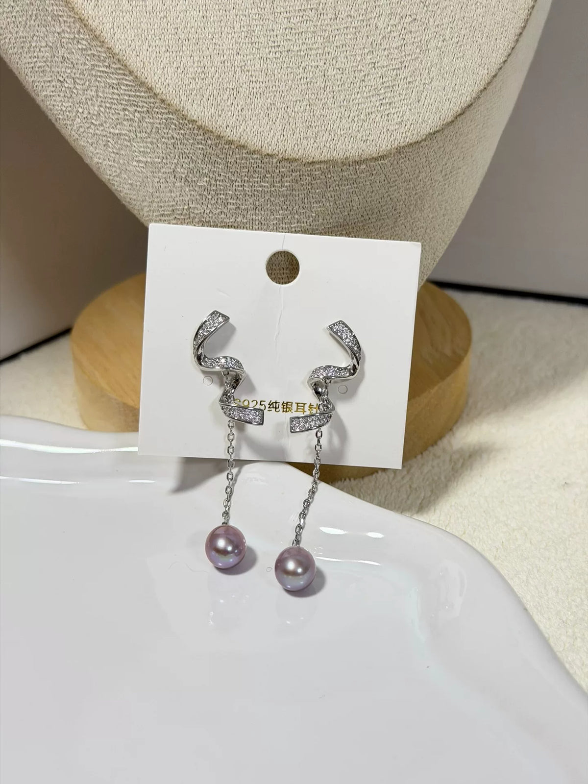 S925 Zilver Lila Parel Hangoorbellen