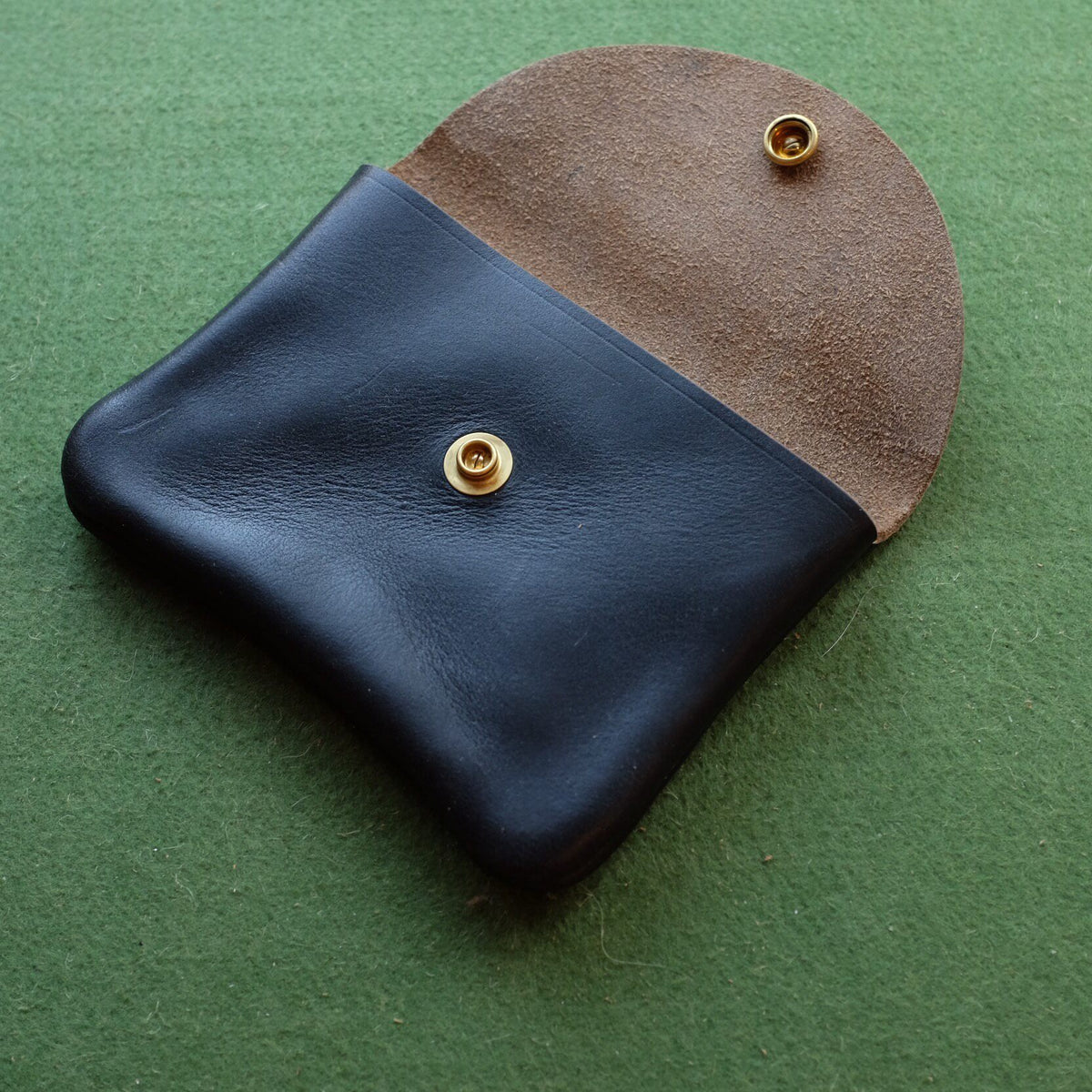 Matte Black Leather Pouch with Brass Snap Button