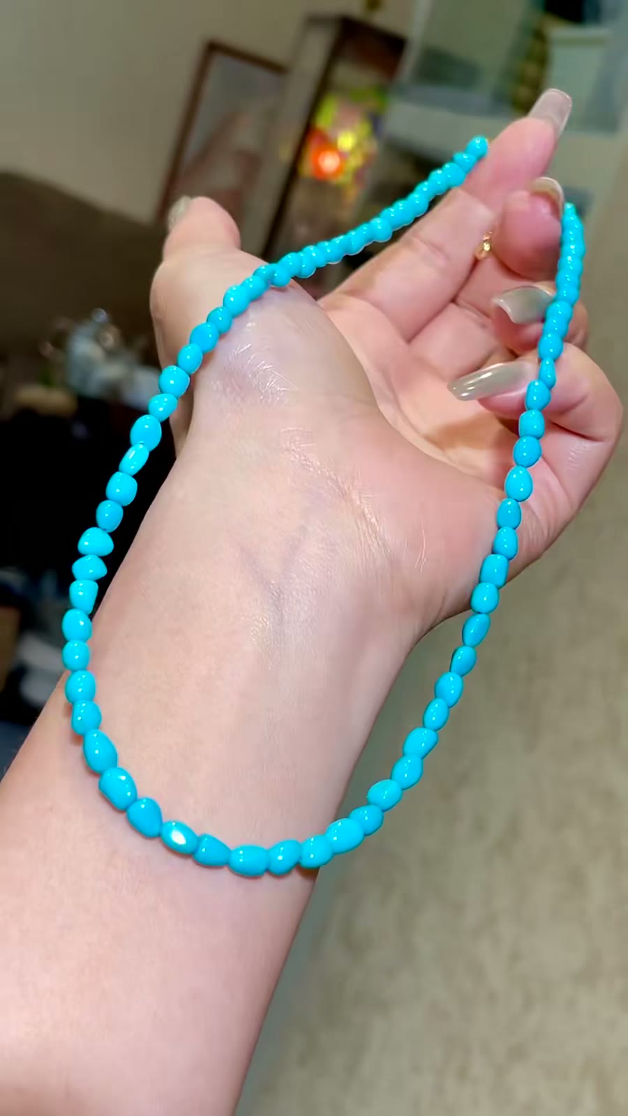 Sleeping Beauty Turquoise Beaded Necklace 18k Gold