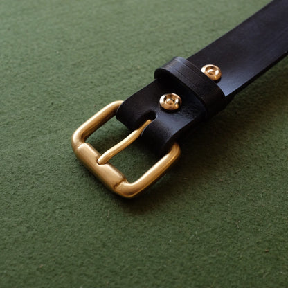Black Leather Belt with Brass Buckle