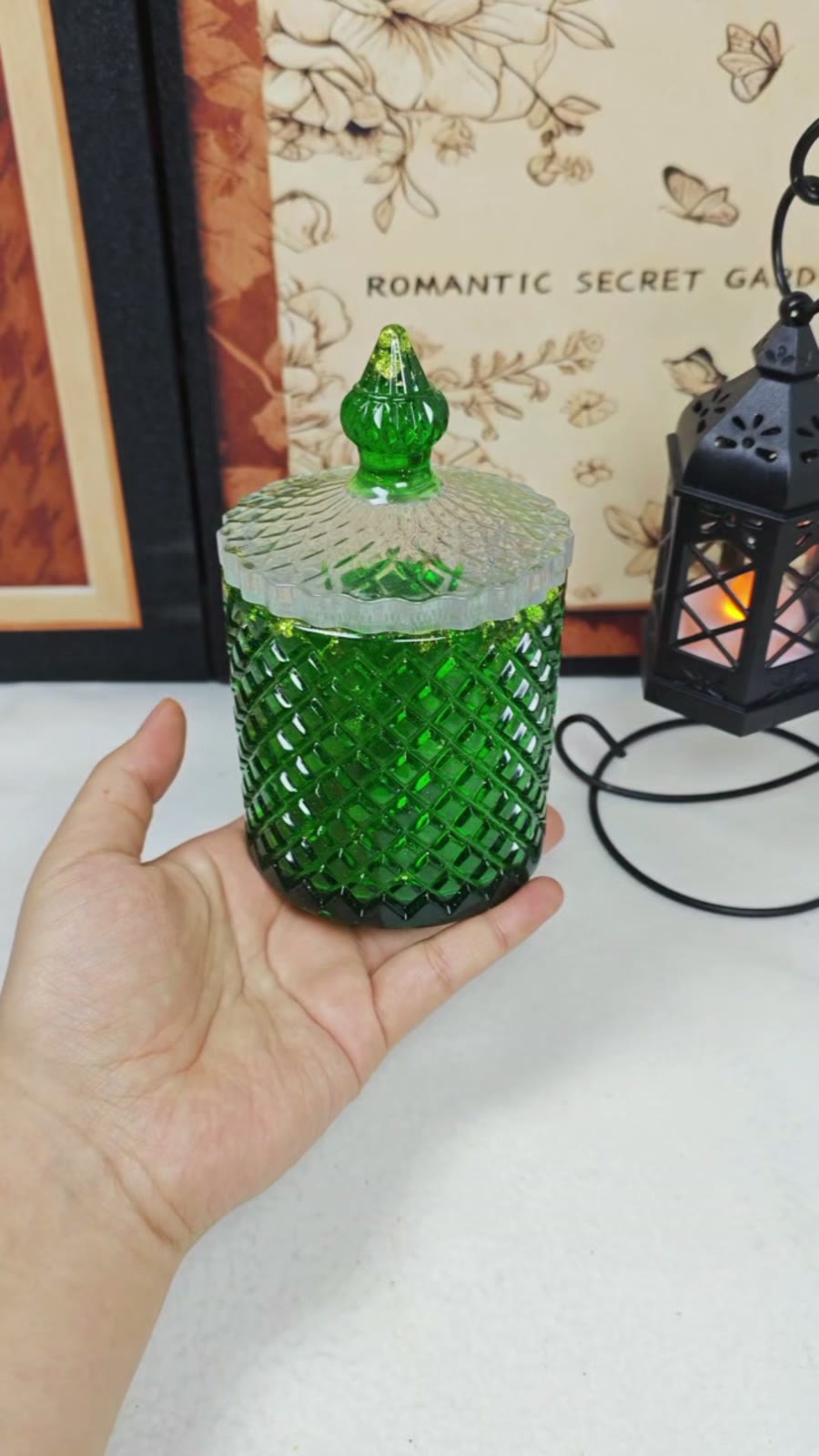 Emerald Green Resin Lidded Storage Jar