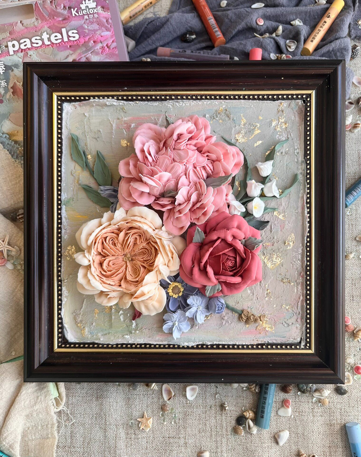 Clay Floral Art in Ornate Frame