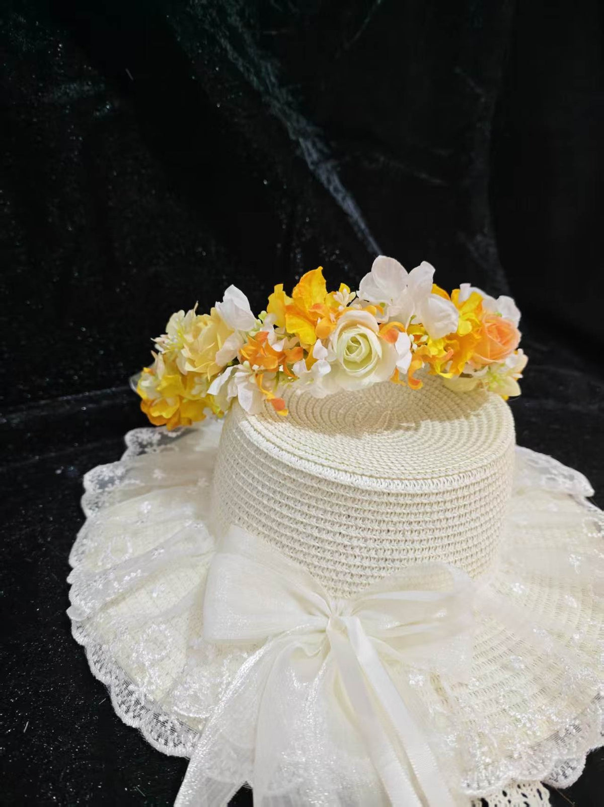 Handmade Orange Yellow White Floral Wreath