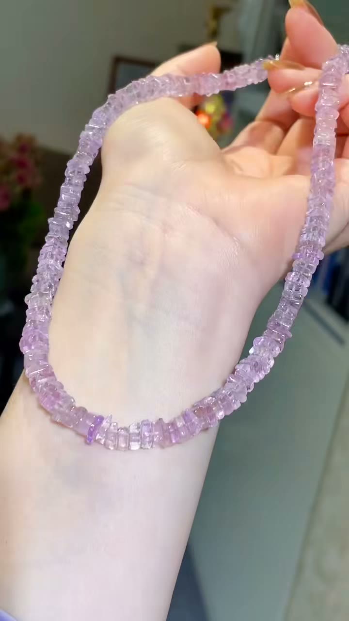 Amethyst Facettierte Rechteckige Perlenkette, 43,5 cm