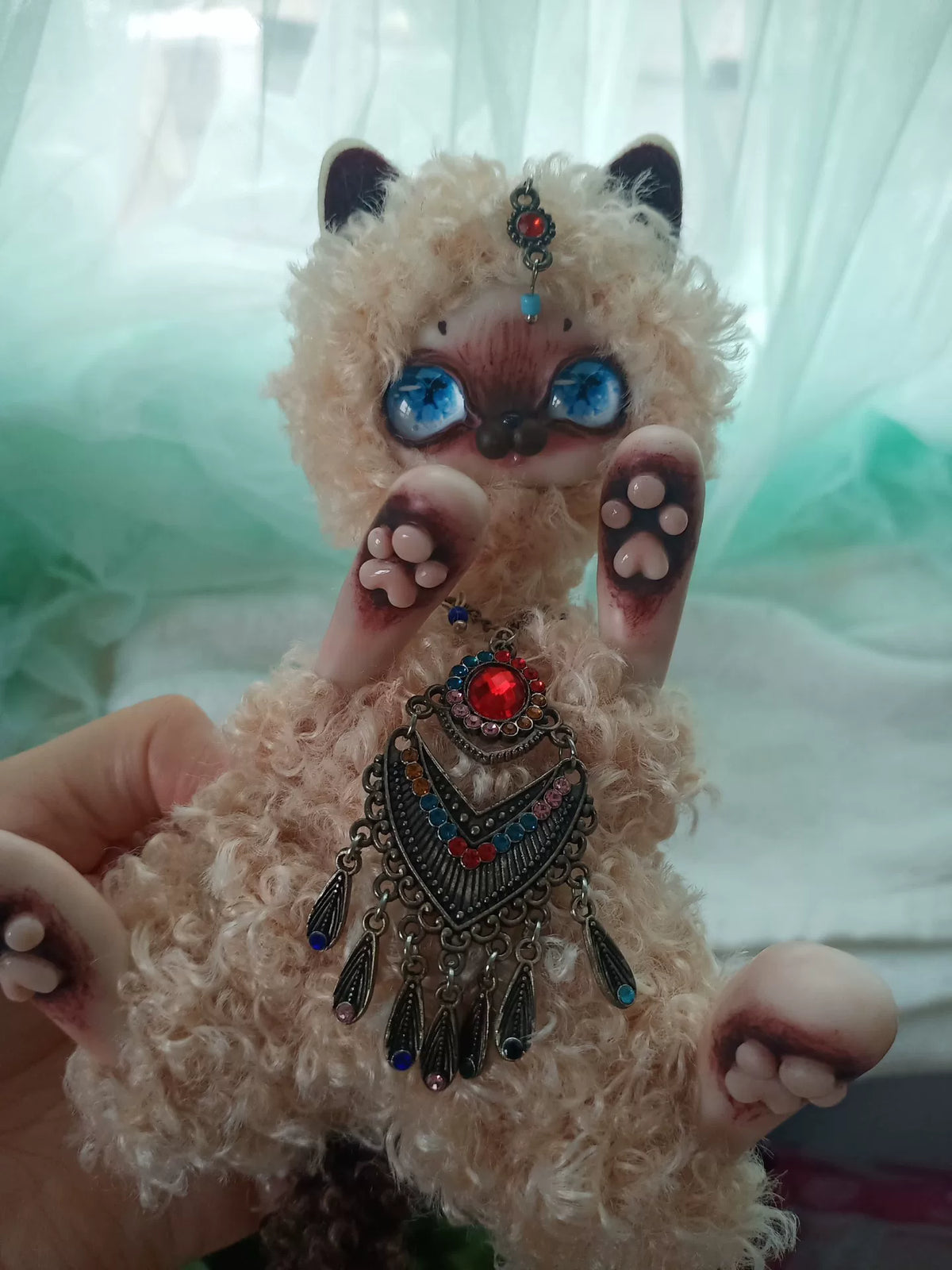 Muñeca de arte de gato Devon Rex rizado 16cm