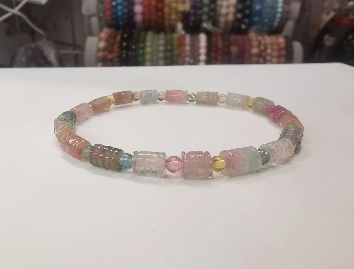 Watermentourmaline armband met gesneden cilindrische kralen