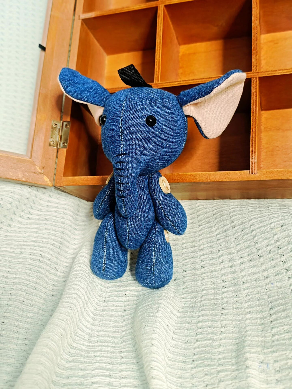 ハンドメイド デニム象のぬいぐるみペンダント
