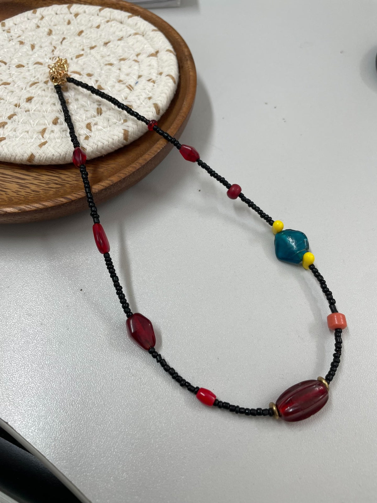 Czech Glass Beaded Necklace Teal Accent