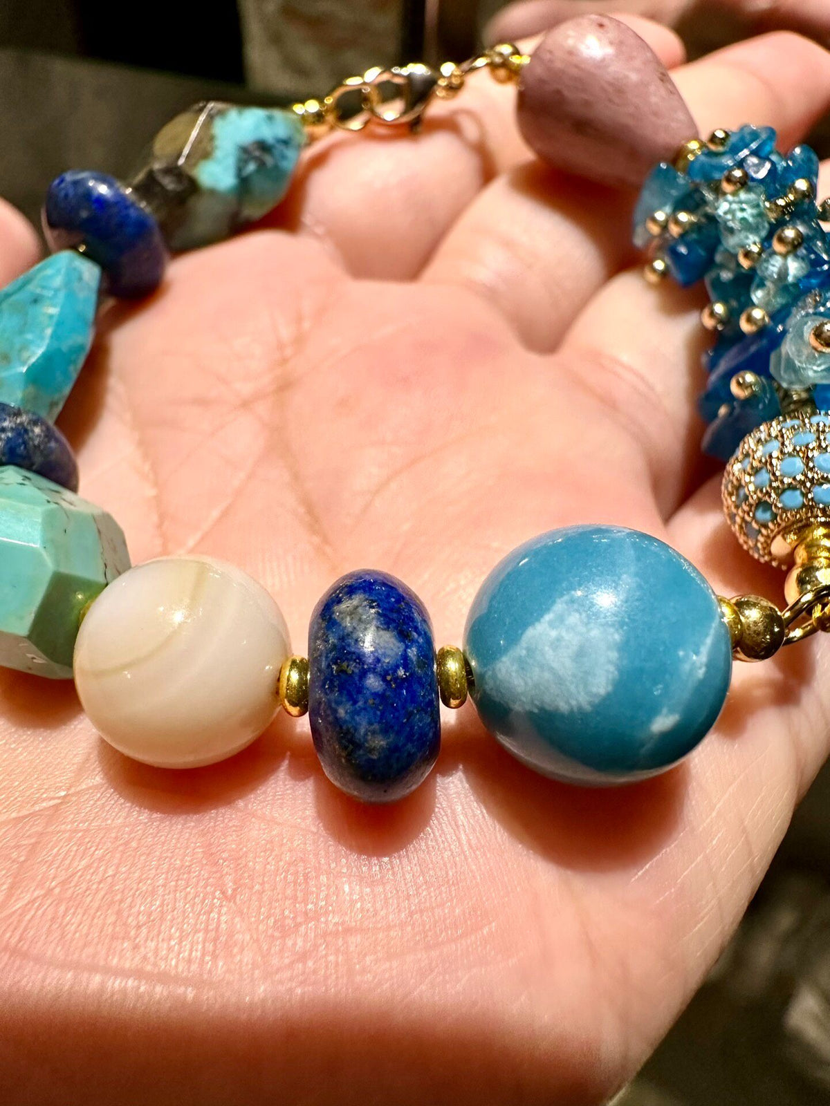 Natural Gemstone Multi Bead Bracelet Blue Green