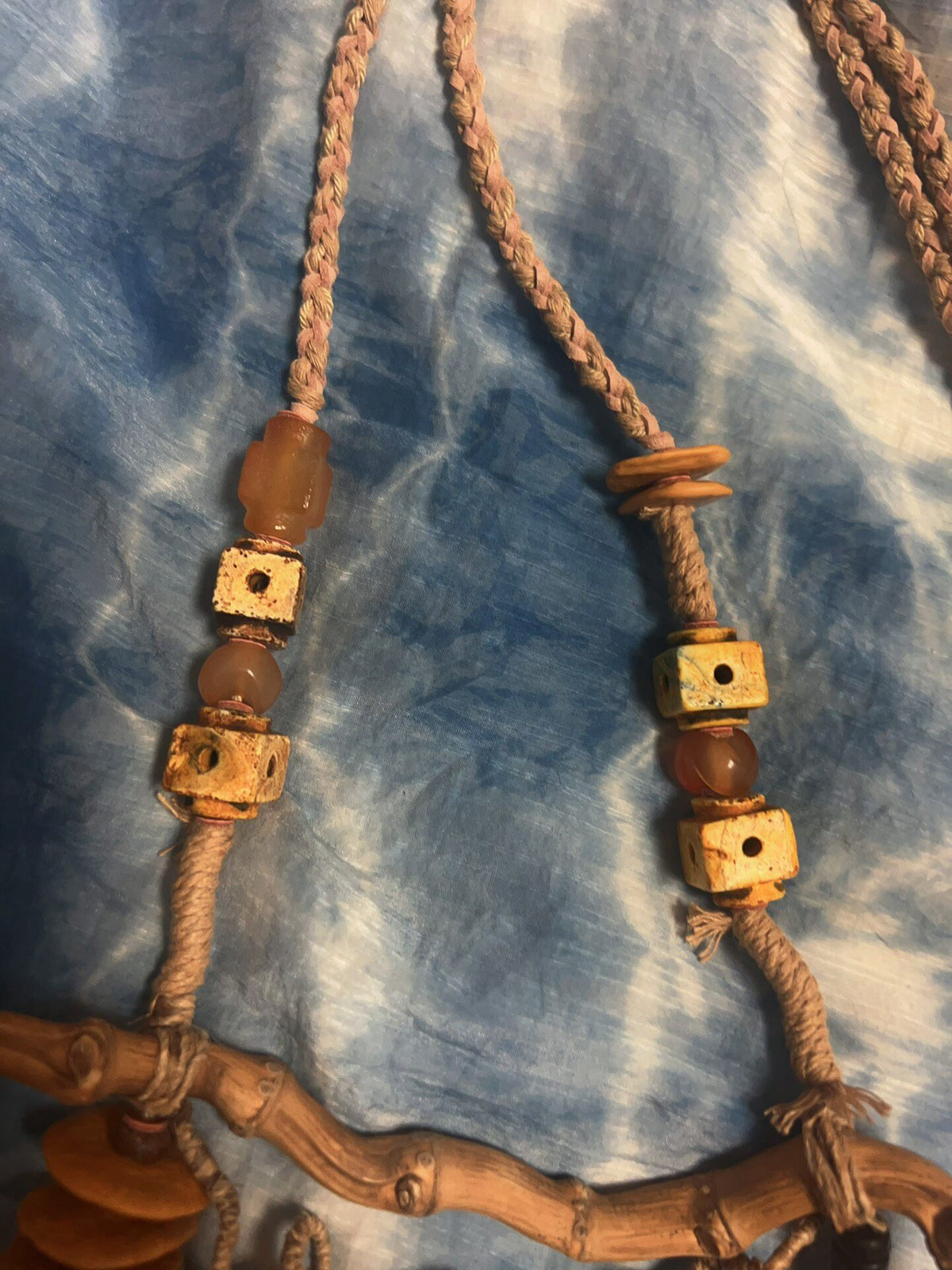 Handwoven Bamboo Root Necklace with Bone Pendant