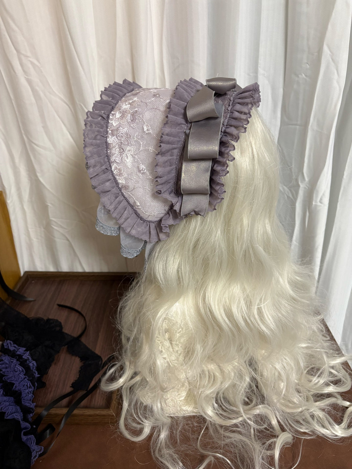 Dusty Lavender Lace Veil Bonnet