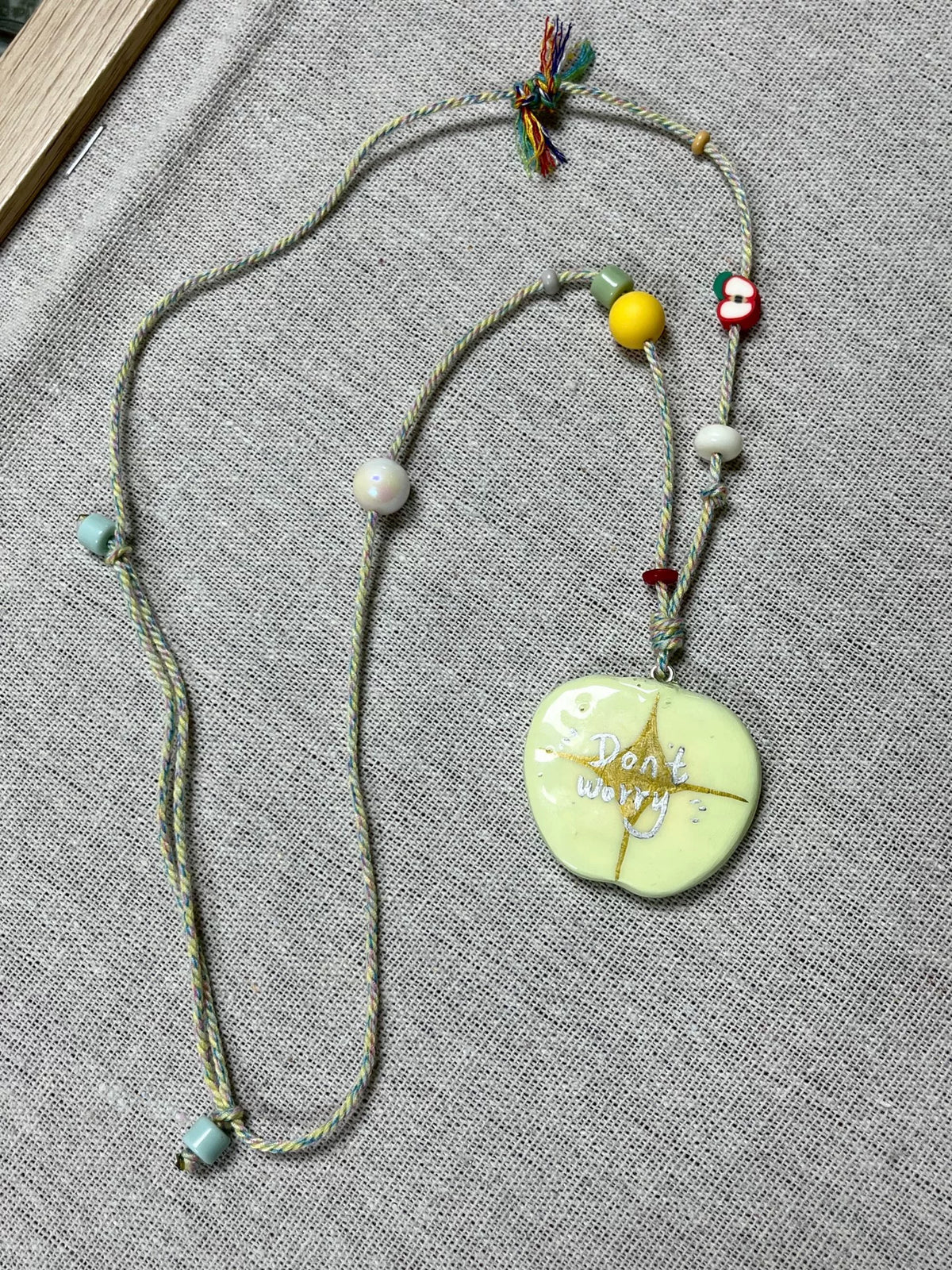 Handmade Clay Pendant Necklace with Braided Cord
