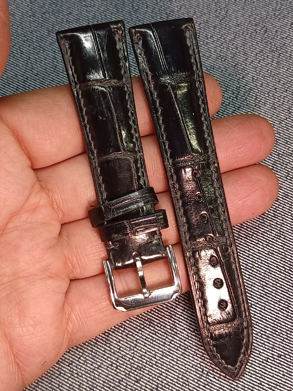 Handmade Black Crocodile Leather Watch Strap