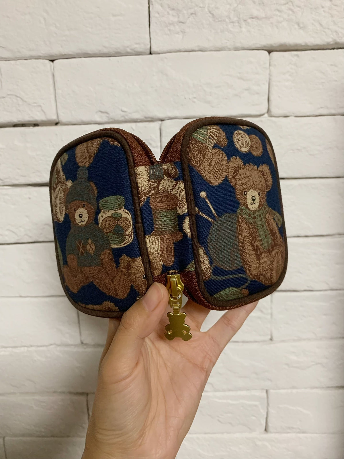 Tapestry Teddy Bear Knitting Pouch