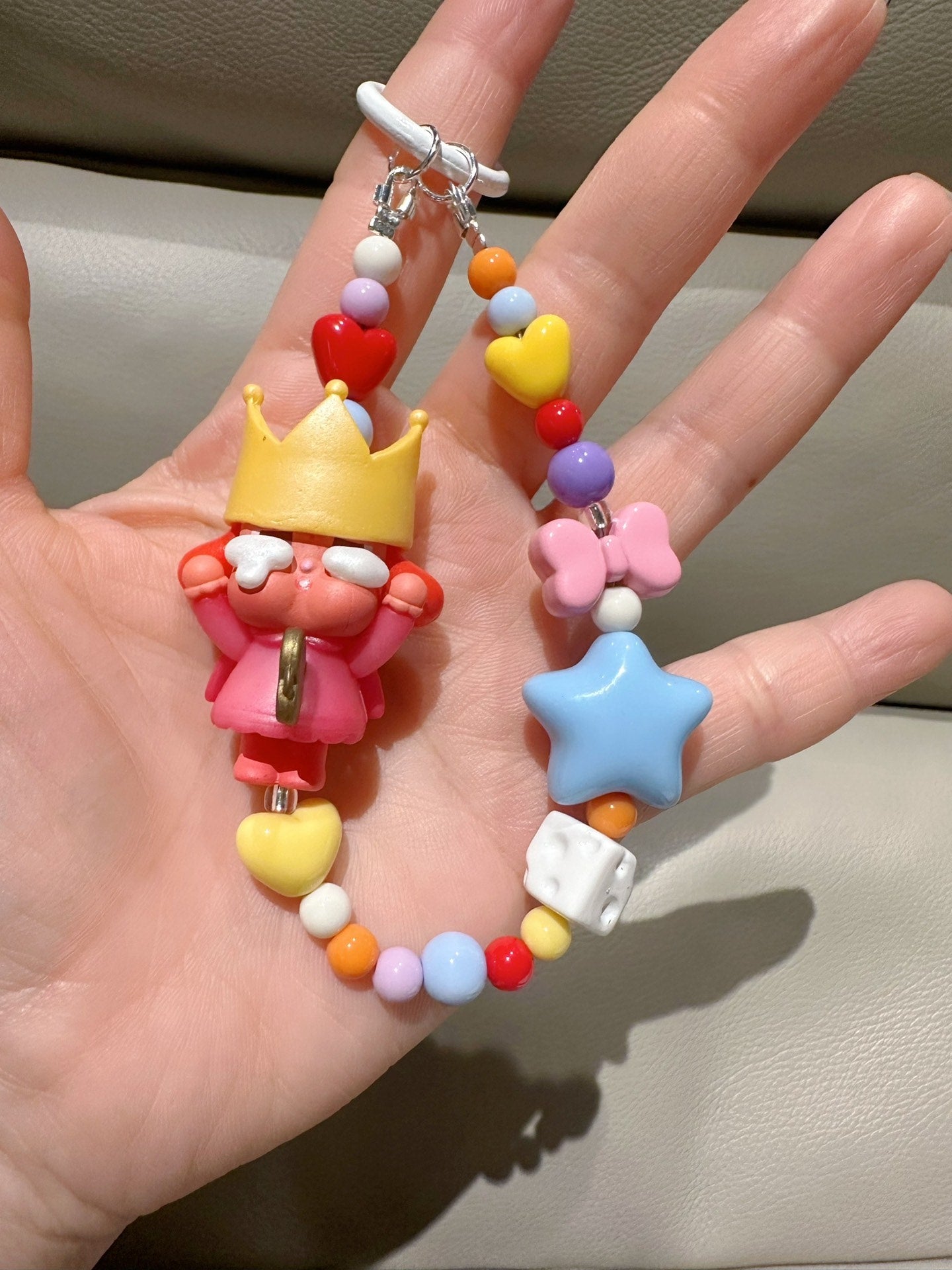 Princess Crown Figurine Phone Bag Keychain with Beads