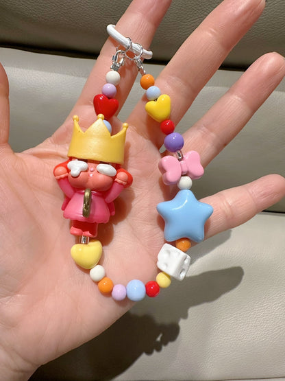 Princess Crown Figurine Phone Bag Keychain with Beads