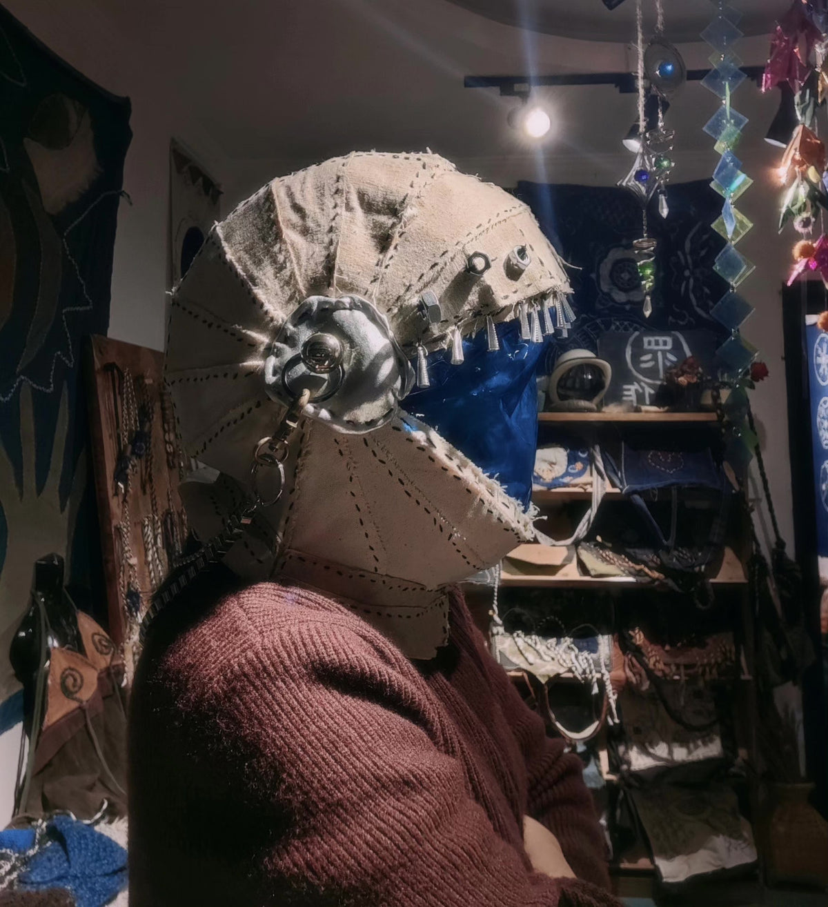 Handcrafted Alien Helmet with Blue Visor