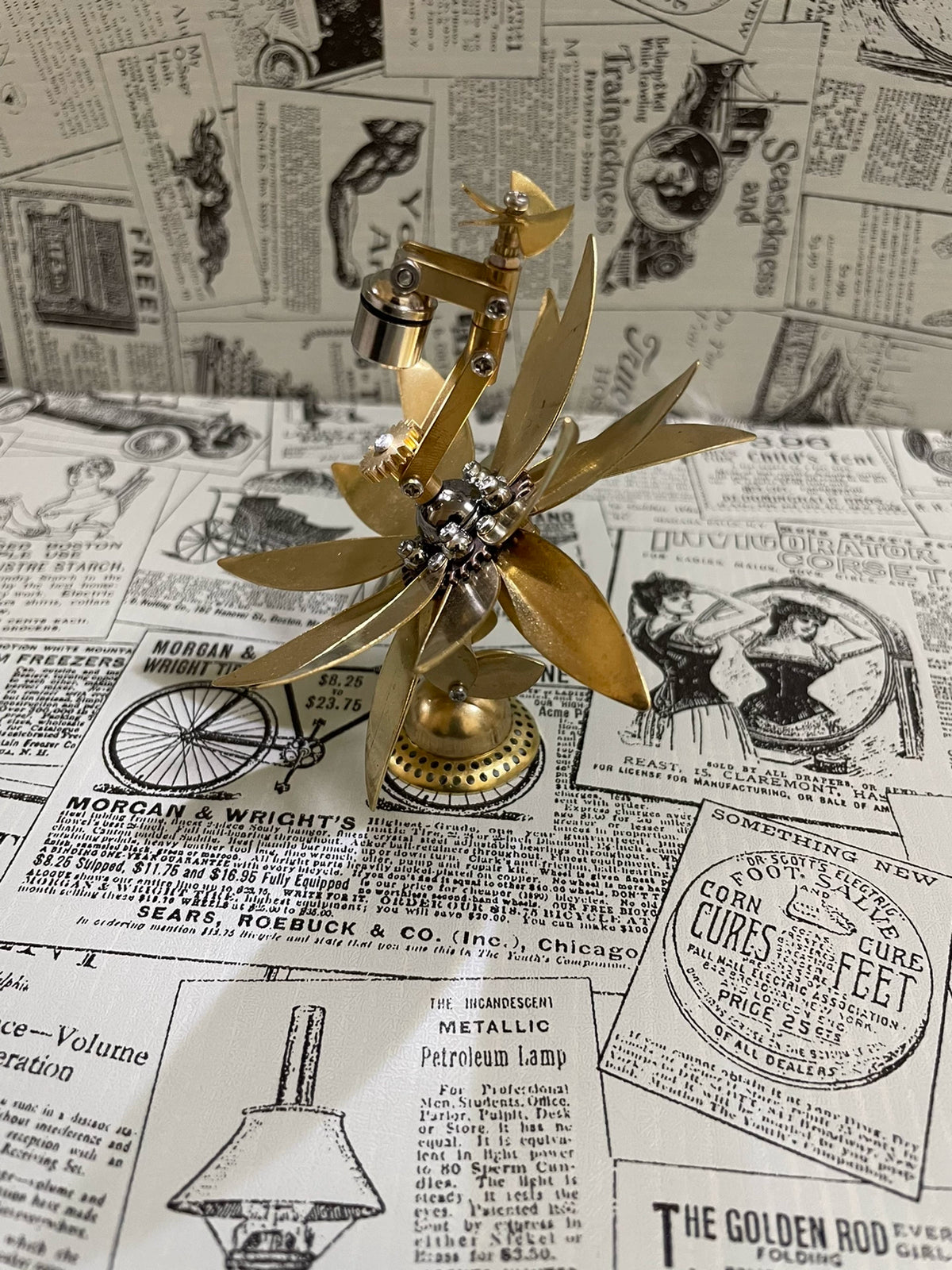 Steampunk Messing Mechanische Bloemsculptuur