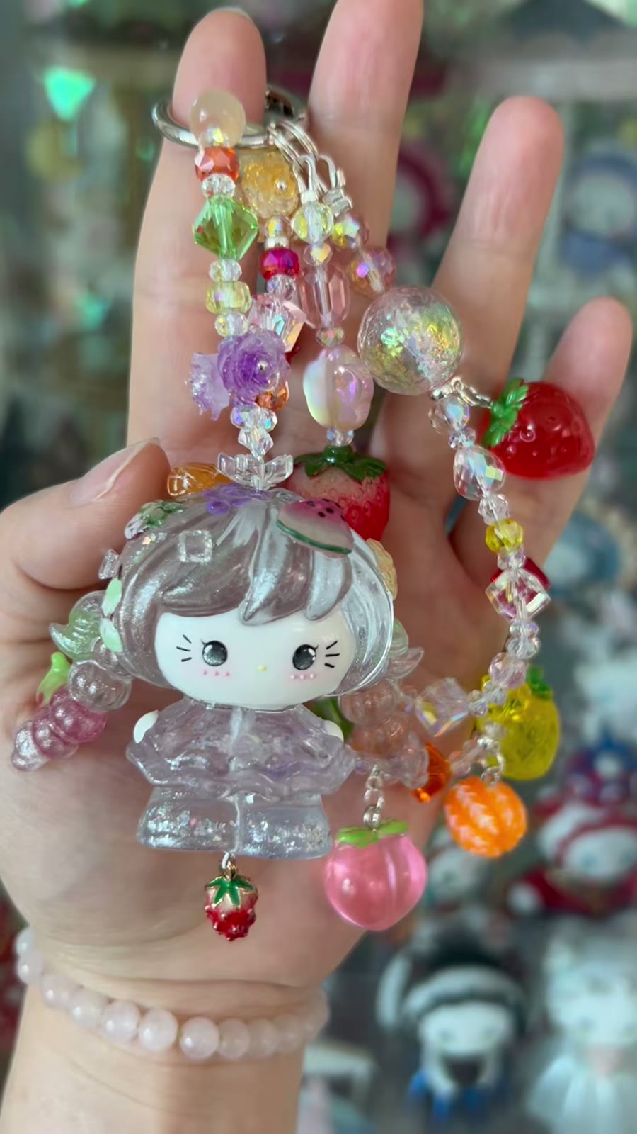 Handcrafted Beaded Phone Charm with Kitty Pendant