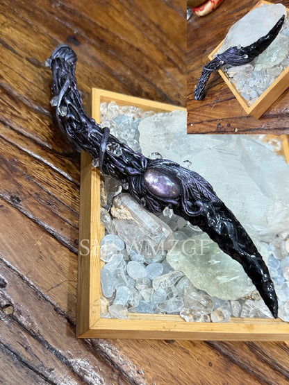 Handcrafted Stone Dagger with Wood Handle and Crystal Blade