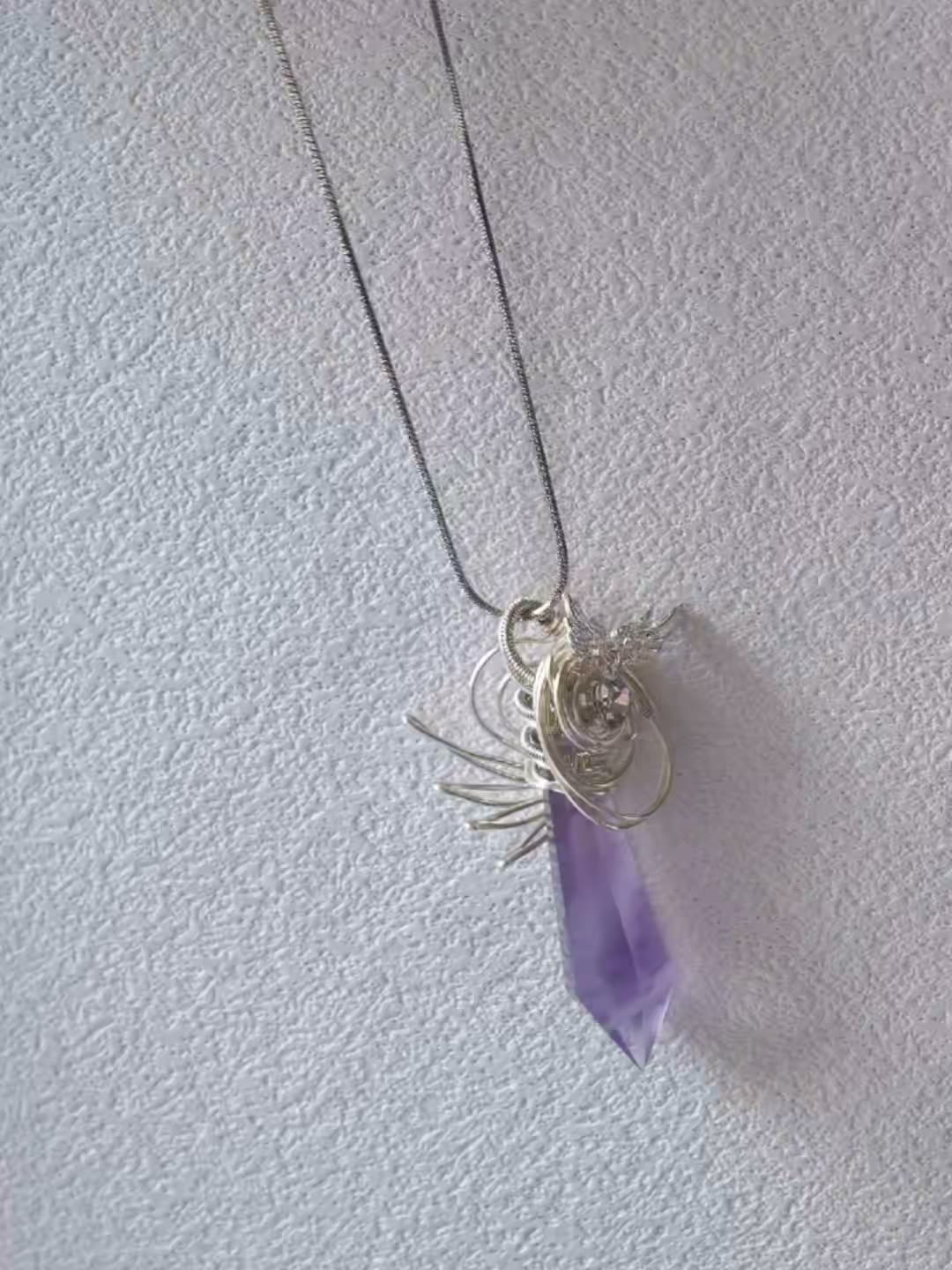Natural Purple Fluorite Wire Wrapped Necklace