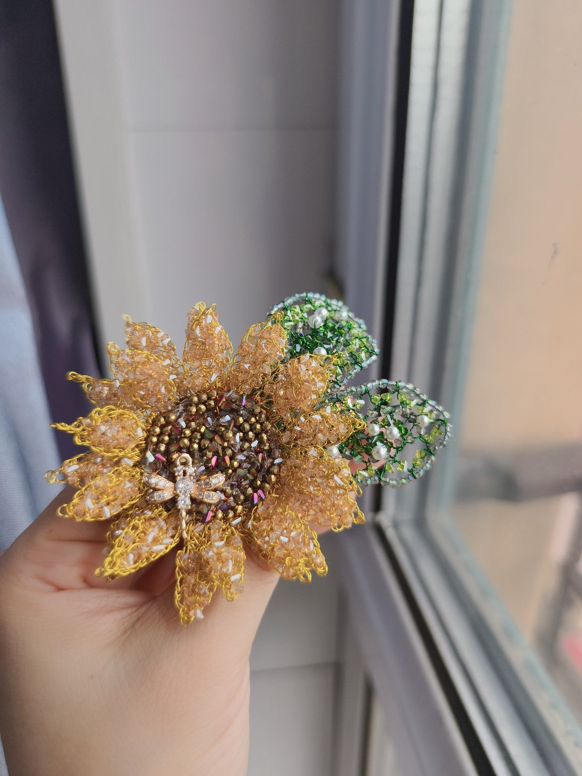 Wire Crochet Sunflower Hair Clip