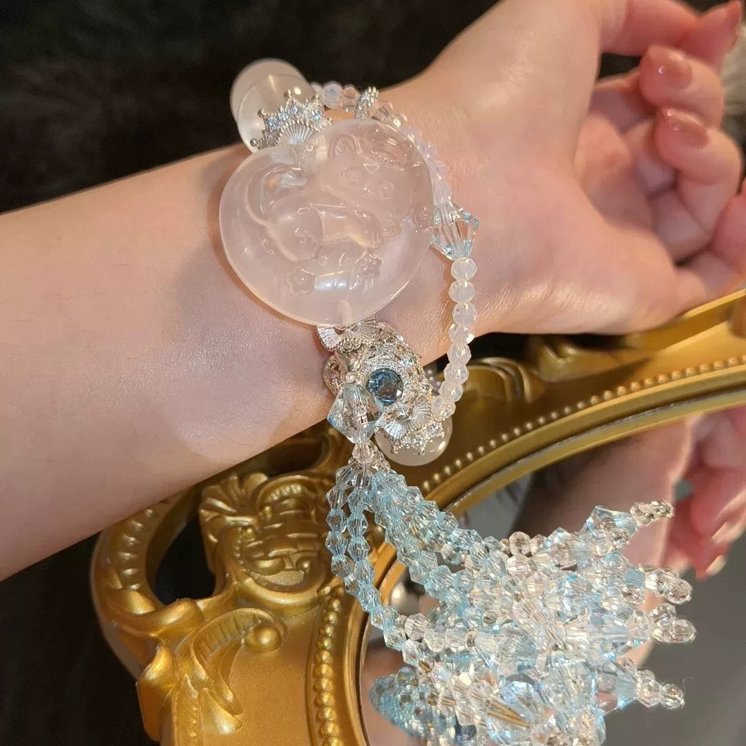 Bracelet Breloque Renard en Cristal Blanc Laiteux